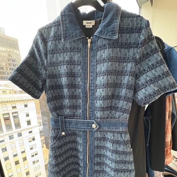 Jason Wu Collared Tweed Denim Mini Belted Dress Womens Size S - Picture 2 of 3
